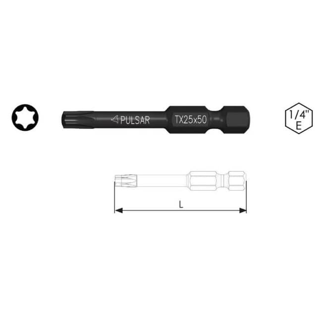 Bit ¼"E PULSAR TX25 50MM 5x